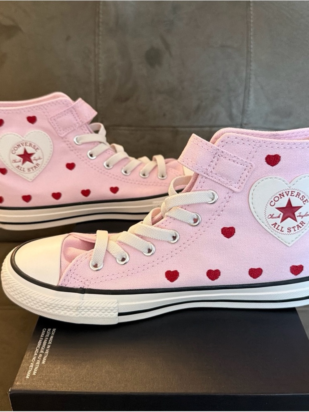 Converse Kids Pink High-Top Sneakers with Red Heart Accents